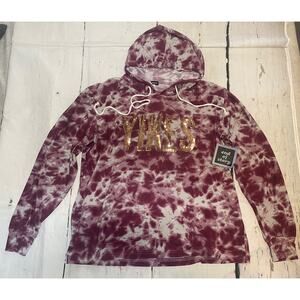 End Of Story Hoodie Shirt Women Med Purple Tie Dye Sweatshirt Stretch Sequin (g)